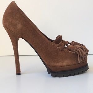 Bebe Suede Tassel Platform Heels 9.5M